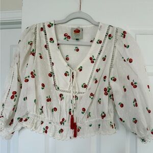 FARM Rio Cream Cherry Embroidered Blouse